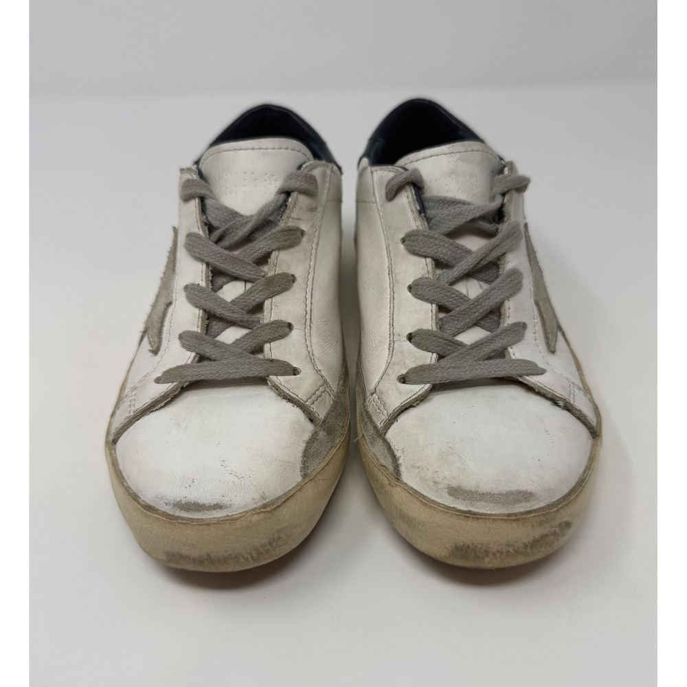 Golden Goose Kids Super-Star Leather Sneakers White Navy Blue Suede Star Size 32 - Picture 2 of 7